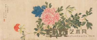 章亚子 乙丑（1925年）作 牡丹 横幅 81×33cm